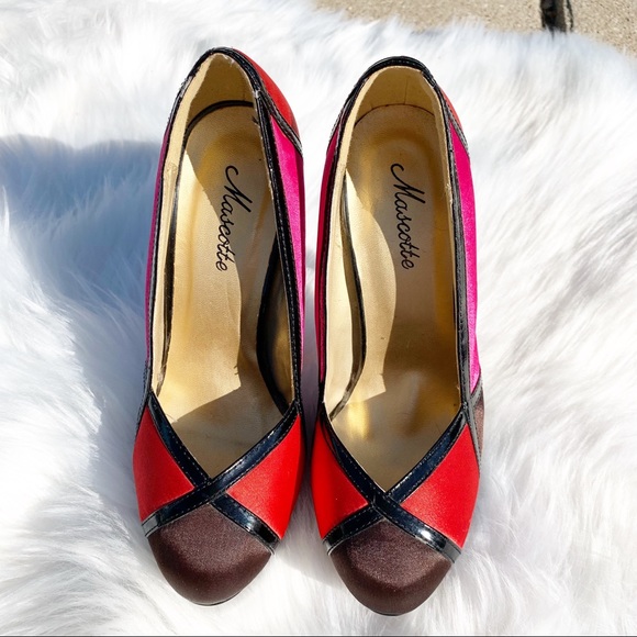 Mascotte Color Block Satin Platform Heels Size 6 - Picture 2 of 8